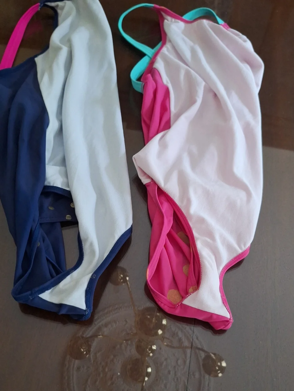 Two Boden Kids Size 13-14 Polka Dot One-Piece Swimsuits - Pink & Navy, Like New